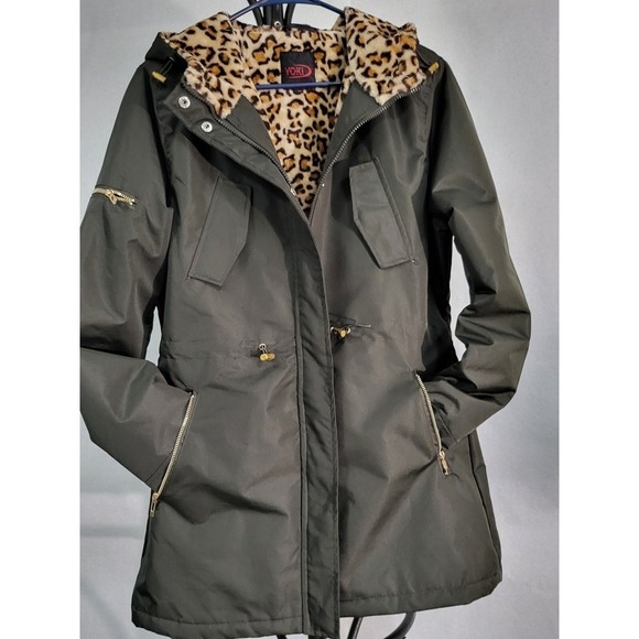 Yoki Jackets & Blazers - Yoki Olive Green Anorak Jacket Leopard Faux Fur Lined Hooded Drawstring